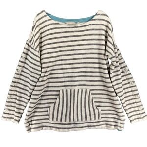 Soft Surroundings Top Womens LG White Gray Long Sleeve Minimalist Beachy Coastal